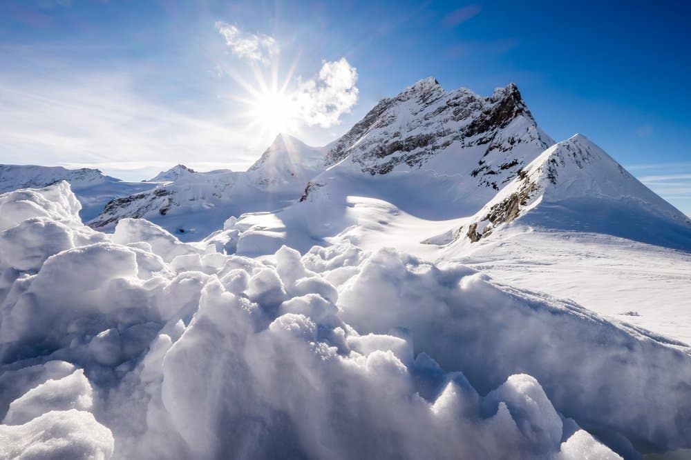 The Alps mountains Mt. Monch and Mt. Jungfrau from the view of Jungfraujoch station, Switzerland. @shutterstock