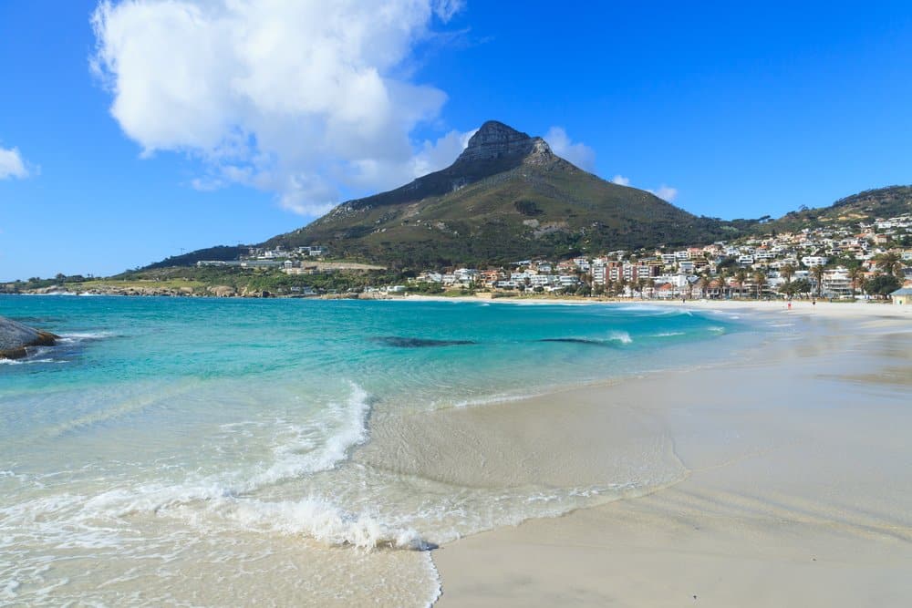 Beautiful Camps Bay Beach and Lion Head Mountain Chain, Cape Town, South Africa