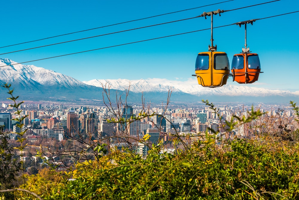 Cable car in San Cristobal hill, overlooking Santiago de Chile