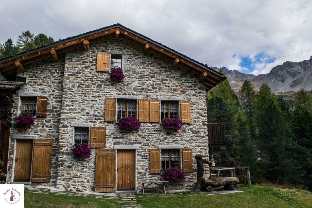 Beautiful stone houses in Alp Campo