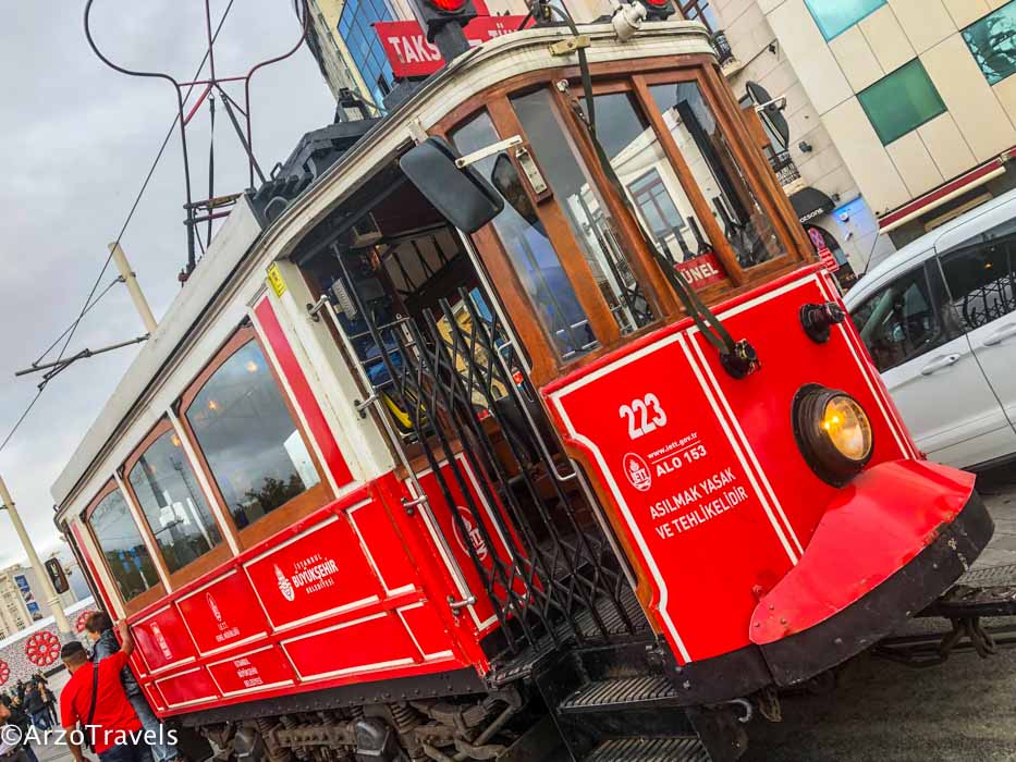 Iconic red tram in Istanbul