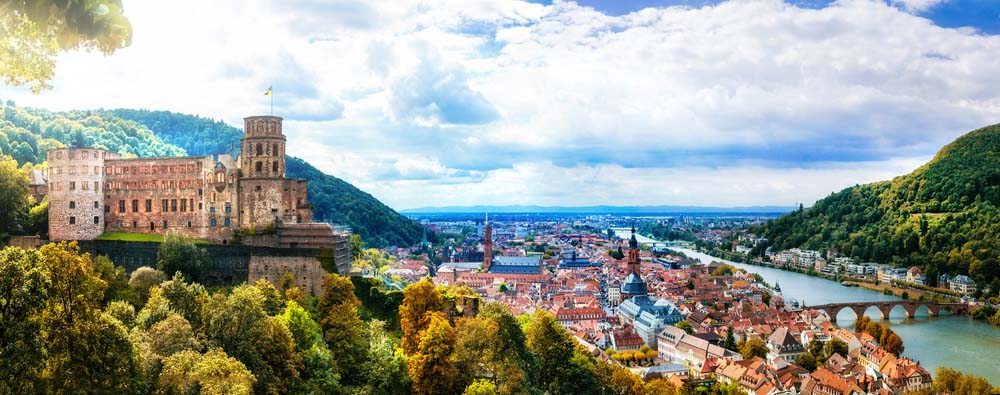 Panoramic view medieval town Heidelberg, Germany, a fun day trip from Strasbourg