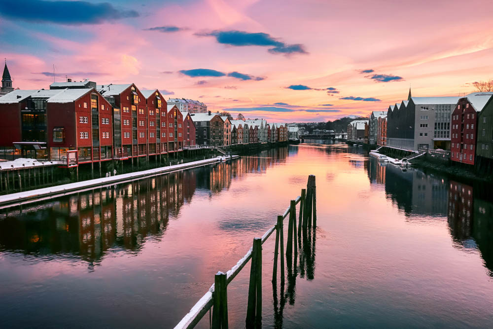 River Nidelva in the city Trondheim in winter