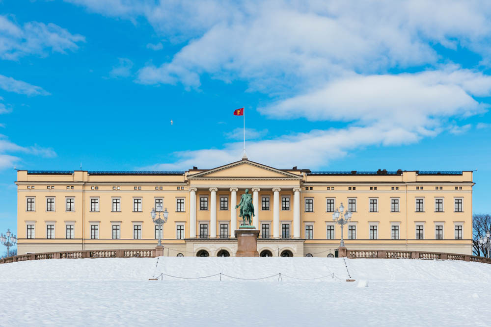 The royal palace of Oslo on a sunny winter day