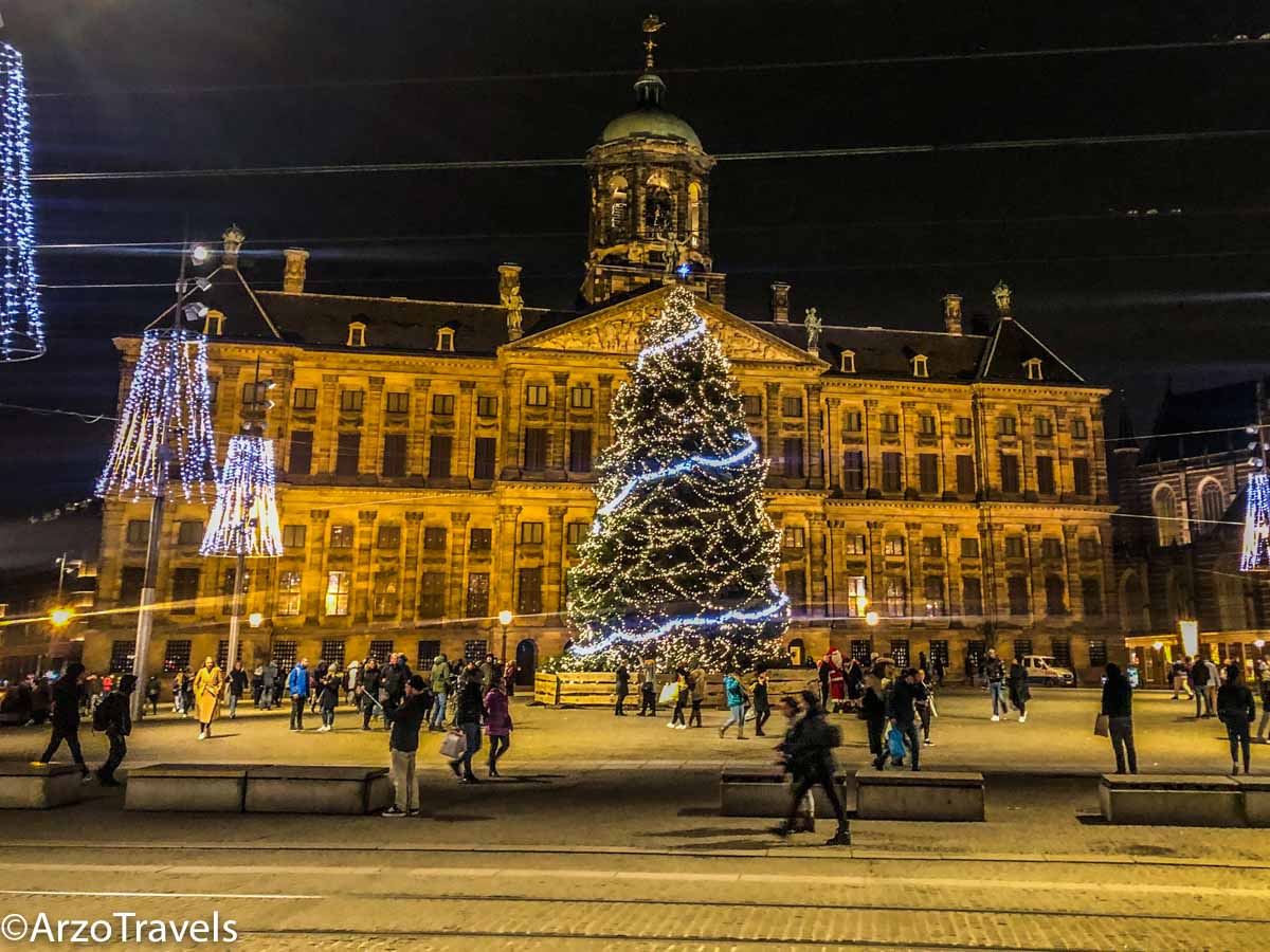Christmas lights and tree in Amsterdam