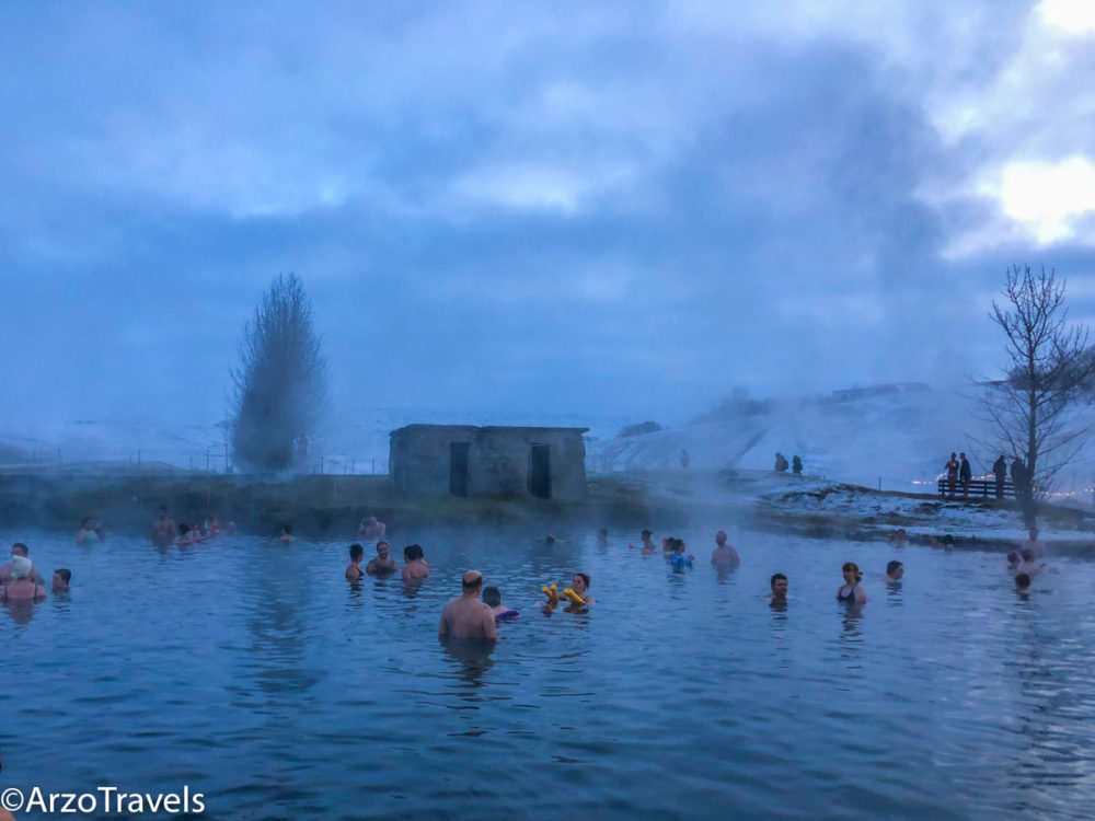 Secret Lagoon in winter in Iceland