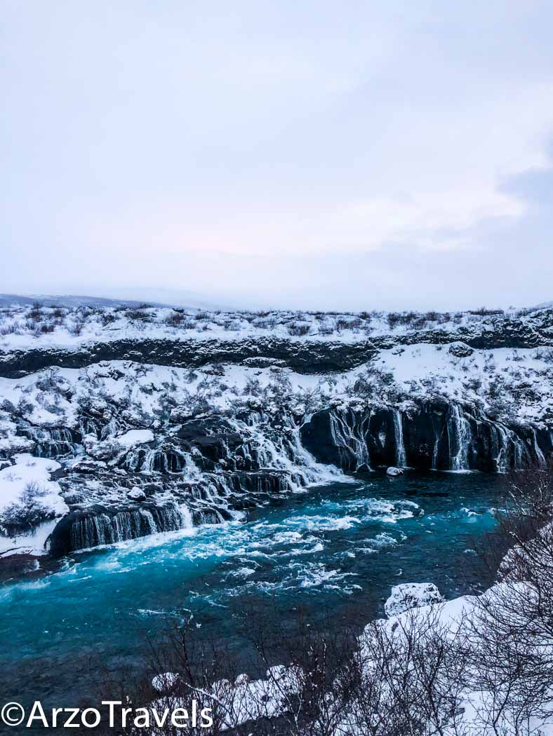 Hraunfossar Waterfalls in Iceland in winter
