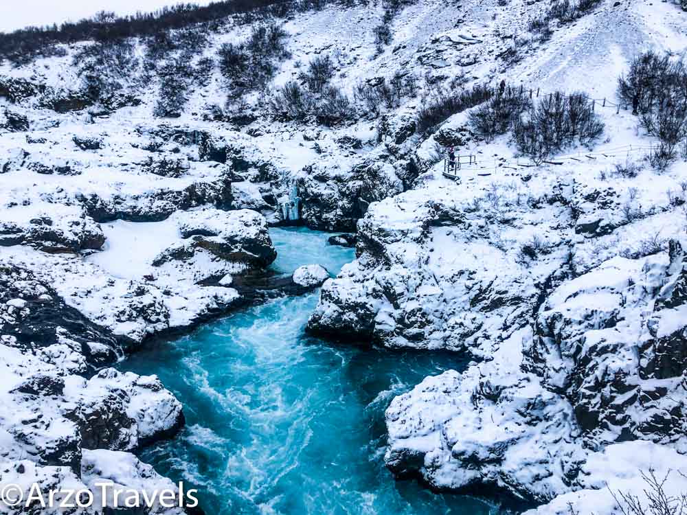 Waterfalls in Iceland Barnafoos in winter