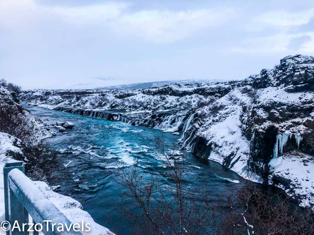 in winter Hraunfossar Waterfalls in Iceland