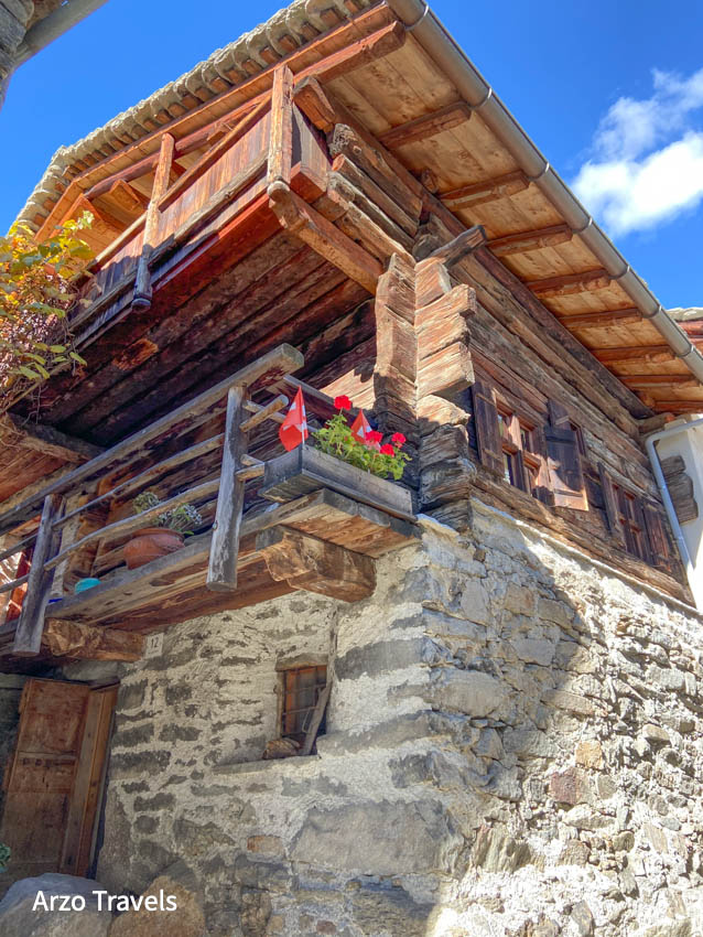 Beautiful traditional house with Swiss flag