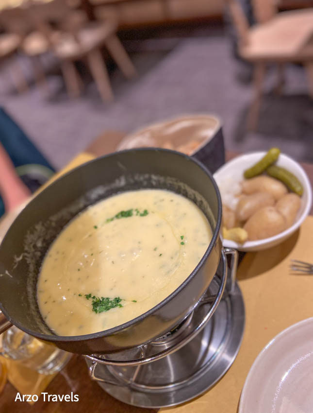 Cheese Fondue in Grindelwald in winter