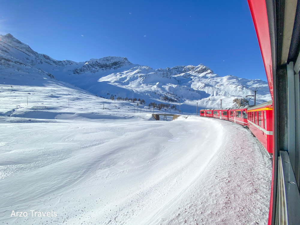 Switzerland in winter Bernina Express train ride