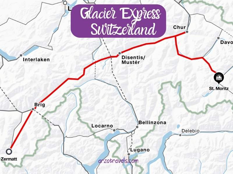 GlacierExpress map, Arzo Travels