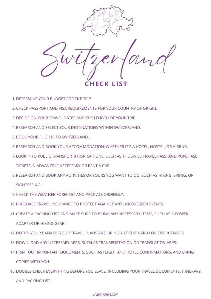 Checklist Switzerland travel planner